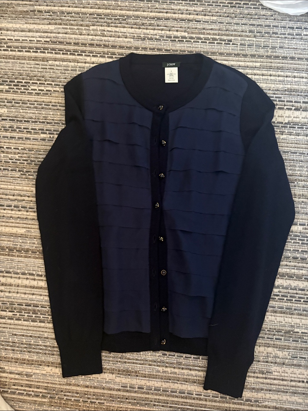 J. Crew women’s Navy Ruffle-Front Cardigan